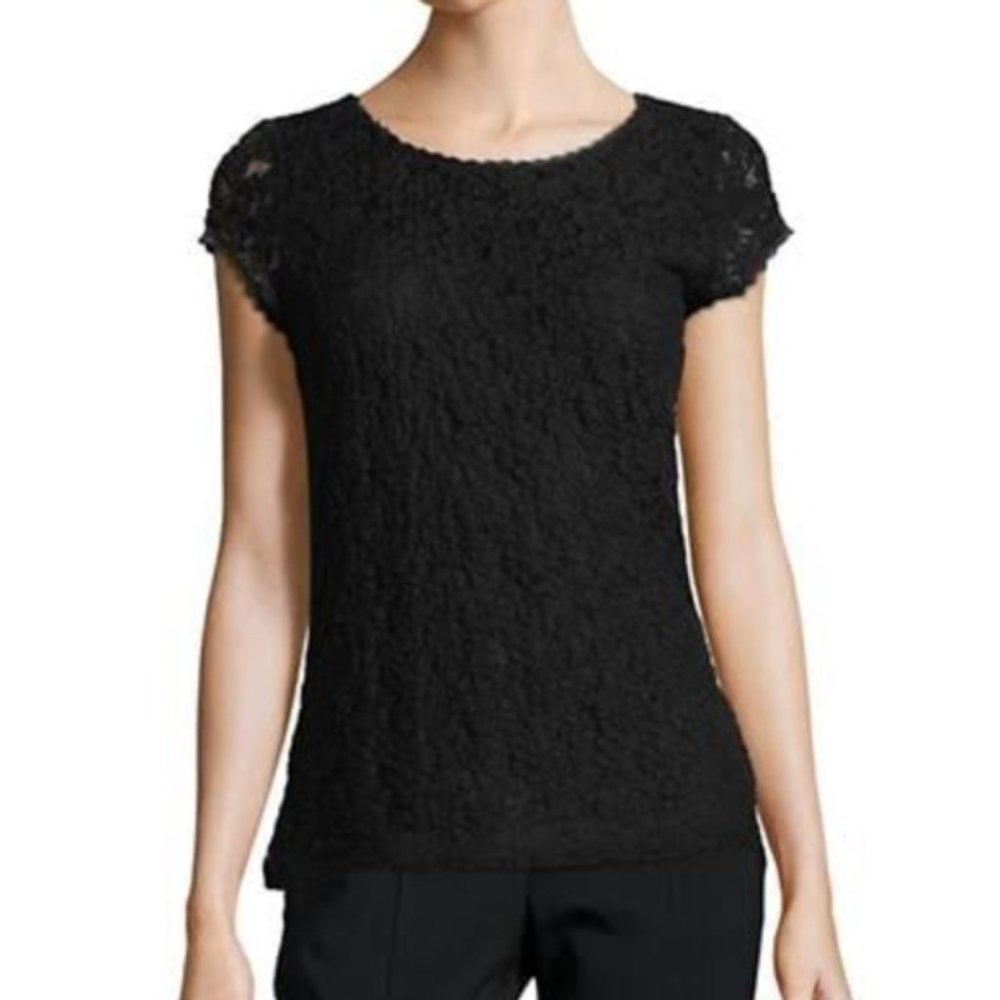 Karl Lagerfeld Paris Lace Overlay T-Shirt Black Size Small